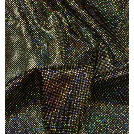 Lycra SILVER DOTS ON BLACK (holo)